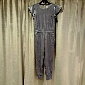 GAP Kids silver velvet jumpsuit with sparkly stars - size large / 10